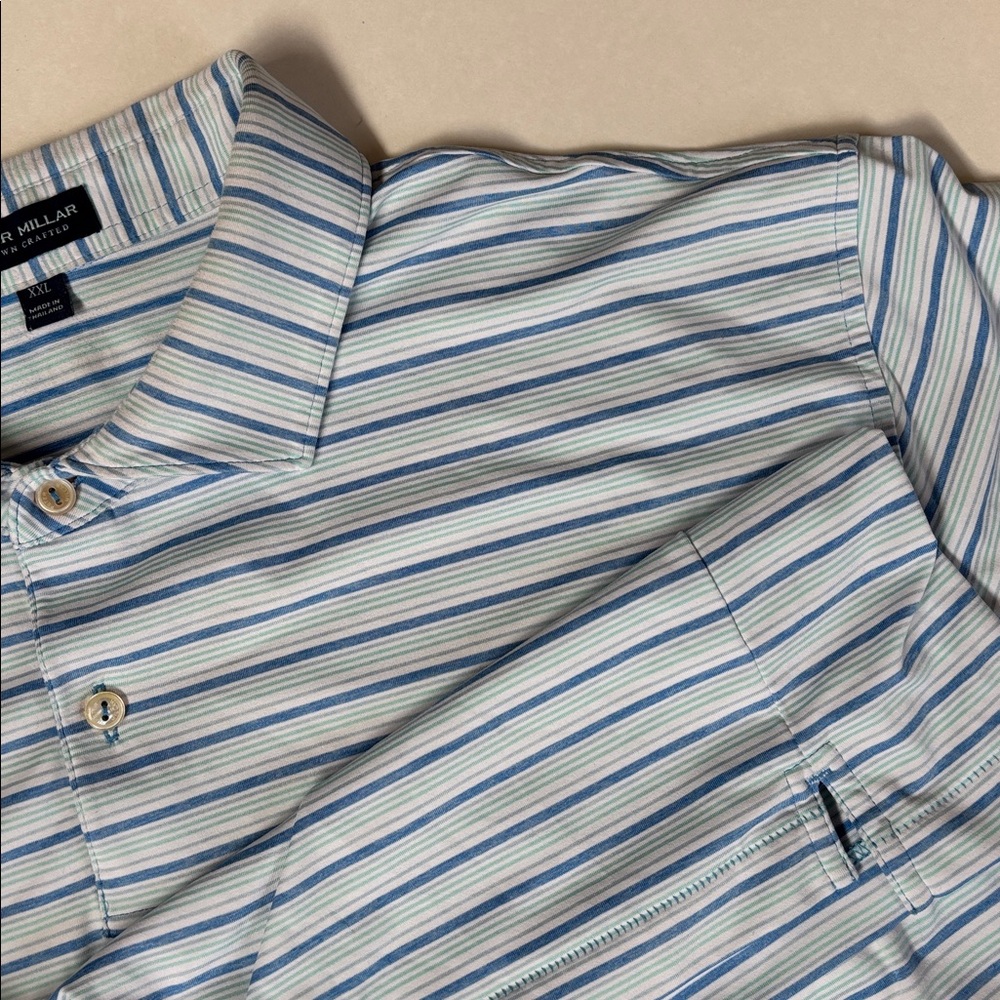 Peter Millar Blue‎ Striped Crown Crafted Performance Golf Polo Shirt Mens XXL